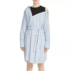 MAJE Riavi Asymmetric Striped Shirt Dress‎ Size 2 Medium Womens Long Sleeve Mini